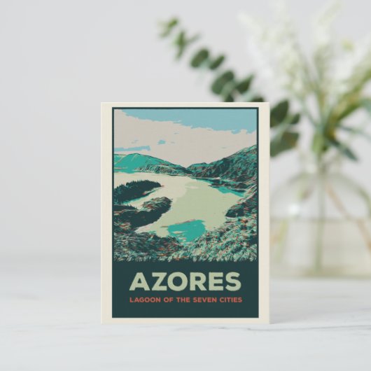 Azoren lagune van 7 steden illustratie Portugal Briefkaart (Staand voorkant)