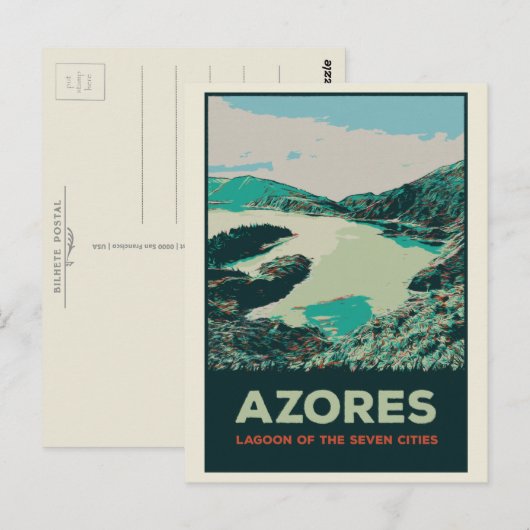 Azoren lagune van 7 steden illustratie Portugal Briefkaart (Voorkant / Achterkant)