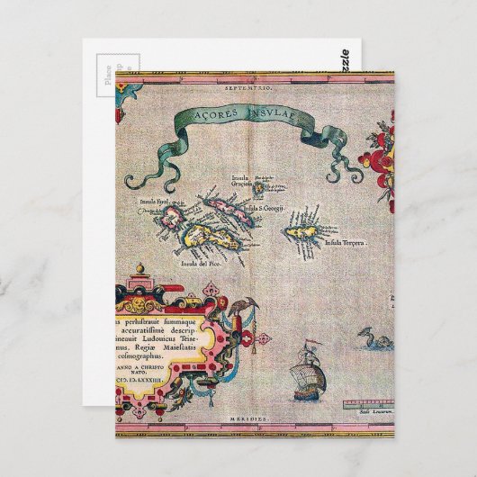 Azoren - Oude kaart - verzonken Exploratie (Voorkant / Achterkant)