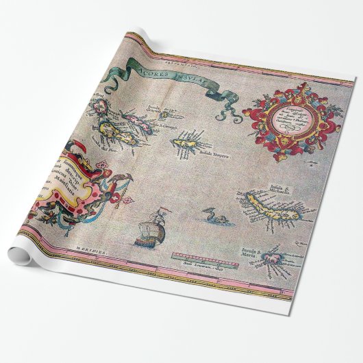 Azoren - Oude kaart -  verzonken Exploratie Cadeaupapier (Uitgerold)