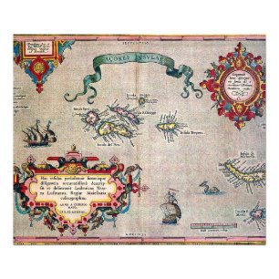 Azoren - Oude kaart -  verzonken Exploratie Foto Afdruk