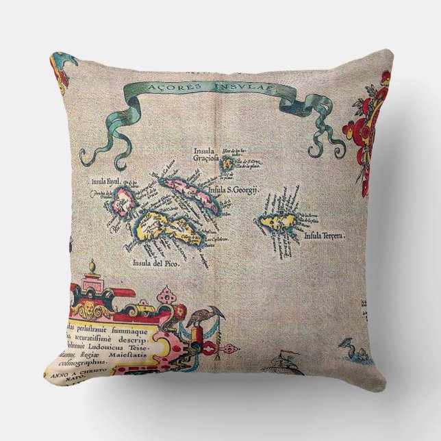 Azoren - Oude kaart -  verzonken Exploratie Kussen (Voorkant)