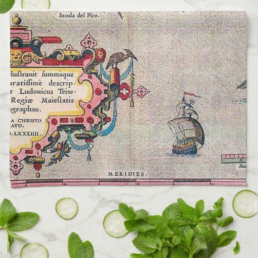 Azoren - Oude kaart - verzonken Exploratie Theedoek (Gevouwen)