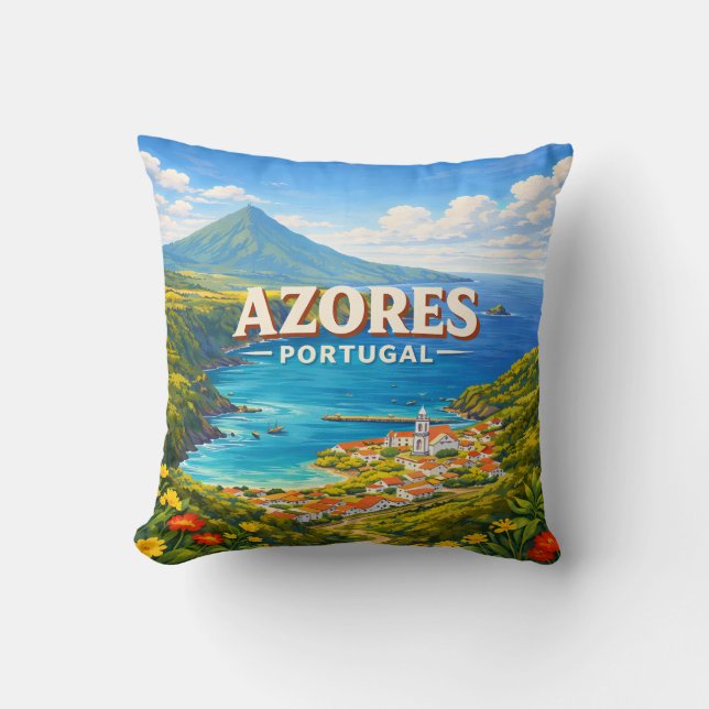Azoren Portugal Vintage Reisposter Kussen (Voorkant)