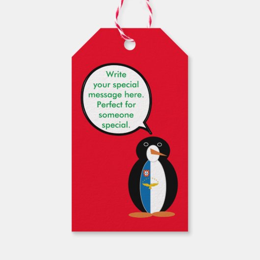 Azoren praten Ms Penguin gepersonaliseerd Cadeaulabel (Achterkant)