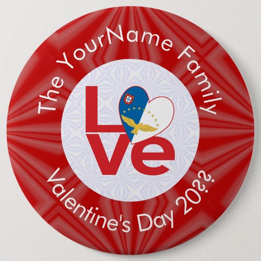 Azoren Rode LOVE Vlag gepersonaliseerd Ronde Button 6,0 Cm (Voorkant)