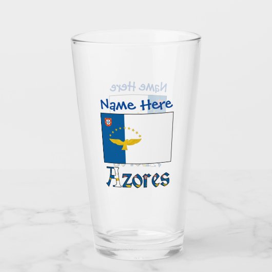 Azoren vlag blauwe personalisatie glas (Voorkant)