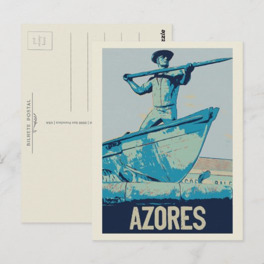 Azoren Whale hunter illustratie Portugal Briefkaart (Voorkant / Achterkant)