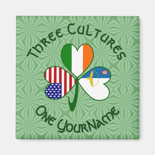 Azores Ireland USA Flags Shamrock Jouw naam Magneet (Voorkant)