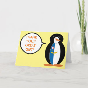 Azorese pratende mevrouw pinguïn gepersonaliseerd bedankkaart