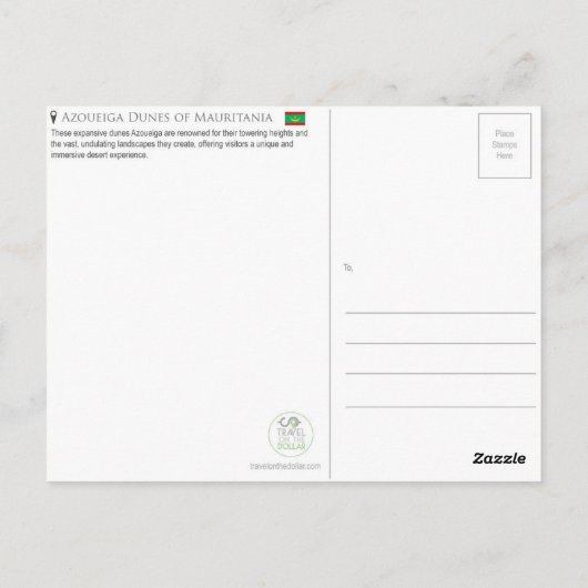 Azoueiga Sand Dunes, Mauritanië Briefkaart (Achterkant)