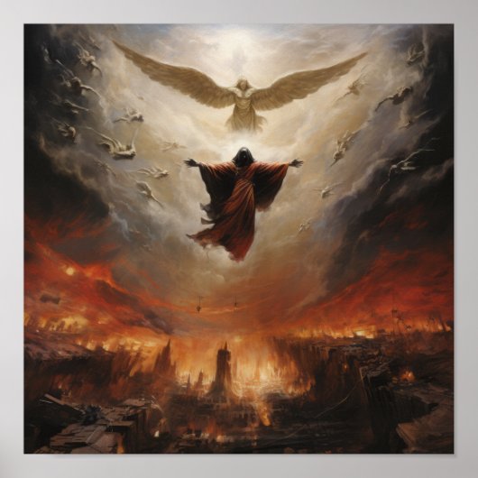 Azrael drijvend boven de mensheid - mystiek Poster (Voorkant)