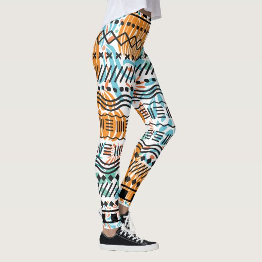 Aztec Abstract Floral CORAL MINT Black Pattern Leggings (Rechts)