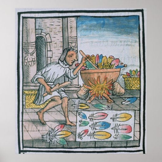 Aztec-ambachtslieden die veren verven poster (Voorkant)