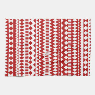 Aztec Andes Red White Tribal Geometric Pattern Theedoek