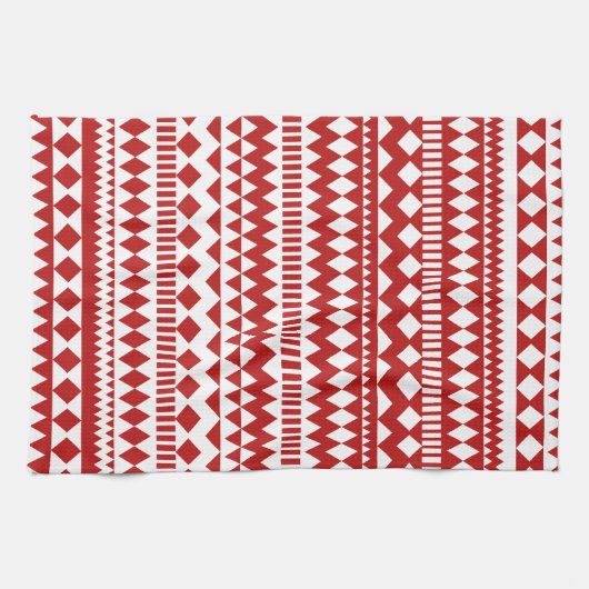 Aztec Andes Red White Tribal Geometric Pattern Theedoek (Horizontaal)