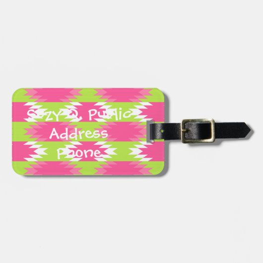 Aztec Andes Tribal Hot Pink Lime Green Patroon Bagagelabel (Voorkant horizontaal)