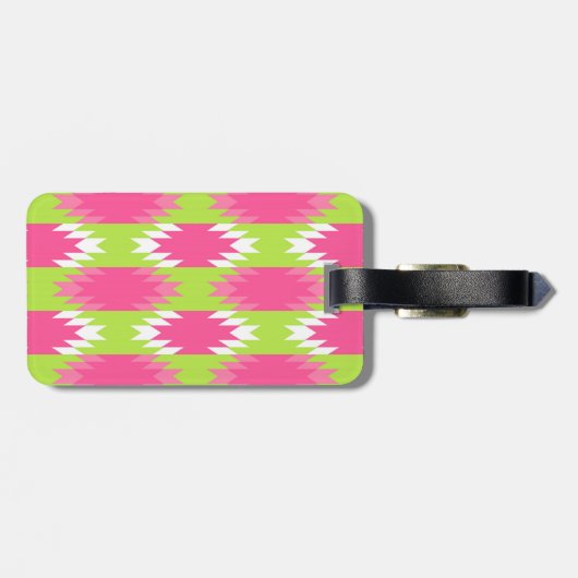 Aztec Andes Tribal Hot Pink Lime Green Patroon Bagagelabel (Achterkant horizontaal)