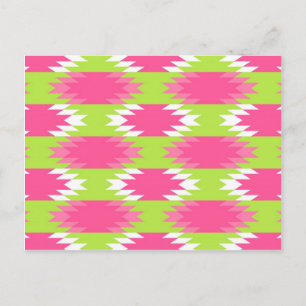 Aztec Andes Tribal Hot Pink Lime Green Patroon Briefkaart
