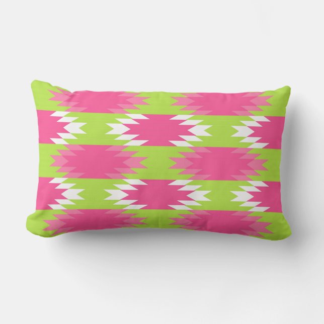 Aztec Andes Tribal Hot Pink Lime Green Patroon Kussen (Voorkant)