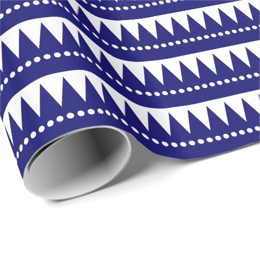 Aztec-bergen - Donkere marine op wit Cadeaupapier (Rol Hoek)