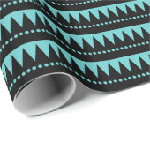 Aztec-bergen - Zwart op Aqua Blue Cadeaupapier (Rol Hoek)