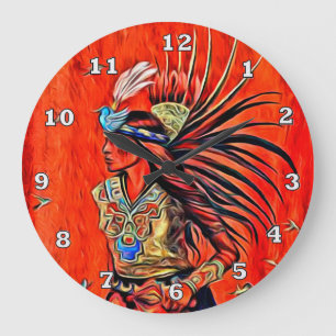 Aztec Bird Dancer Native American Clock Grote Klok