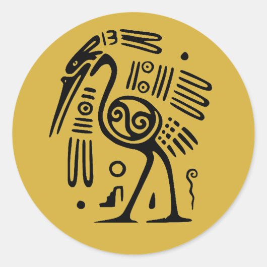 Aztec Black Heron op gouden Mexicaanse stijl Ronde Sticker (Voorkant)