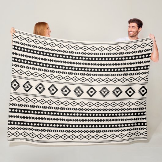 Aztec Black op Cream Mixed Motifs (H)-patroon Fleece Deken (In situ)