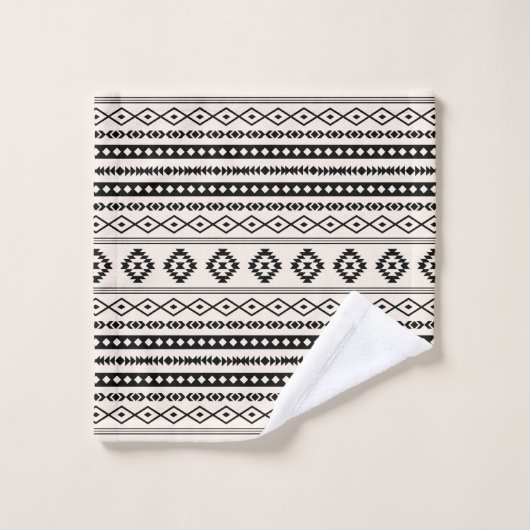 Aztec Black op Cream Mixed Motifs Herhaalt patroon Bad Handdoek (Wasdoekje)