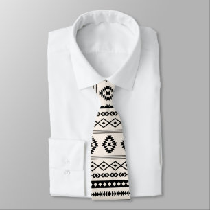 Aztec Black op Cream Mixed Motifs Herhaalt patroon Stropdas