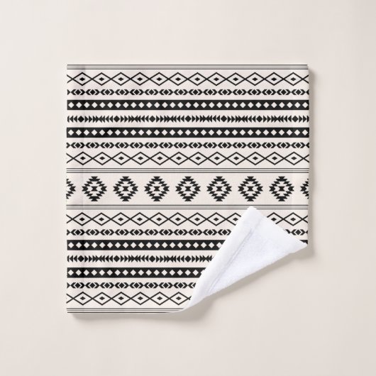 Aztec Black op Cream Mixed Motifs Pattern Bad Handdoek (Wasdoekje)
