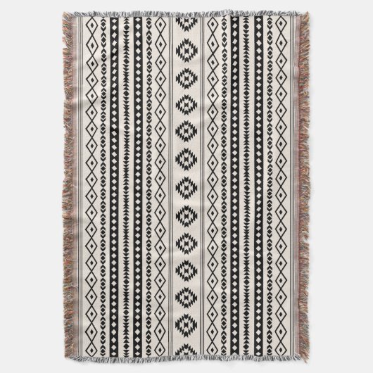 Aztec Black op Cream Mixed Motifs Pattern Deken (Voorkant Verticaal)