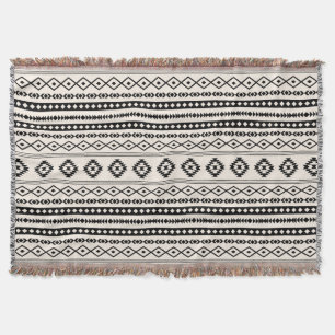 Aztec Black op Cream Mixed Motifs Pattern Deken