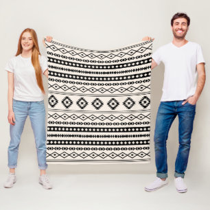 Aztec Black op Cream Mixed Motifs Pattern Fleece Deken