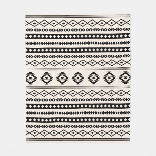Aztec Black op Cream Mixed Motifs Pattern Fleece Deken (Voorkant)