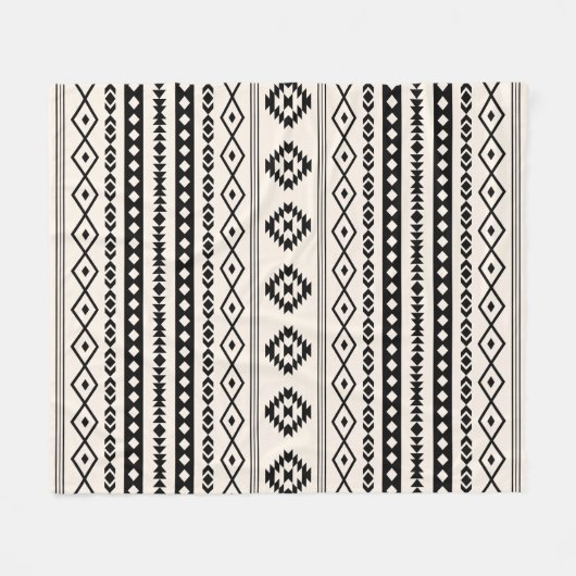 Aztec Black op Cream Mixed Motifs Pattern Fleece Deken (Voorkant (Horizontaal))