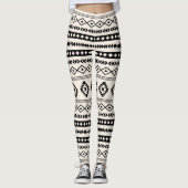Aztec Black op Cream Mixed Motifs Pattern Leggings (Voorkant)