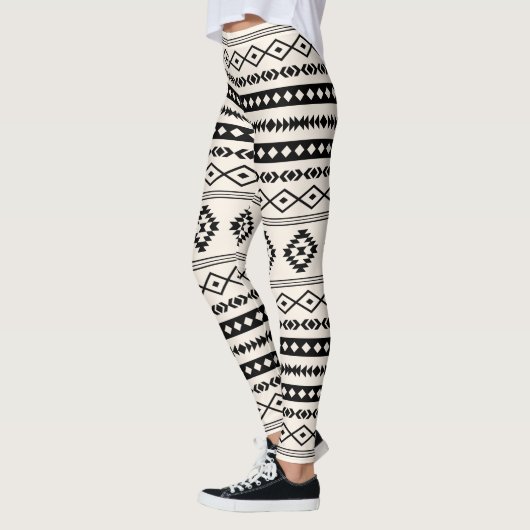 Aztec Black op Cream Mixed Motifs Pattern Leggings (Links)