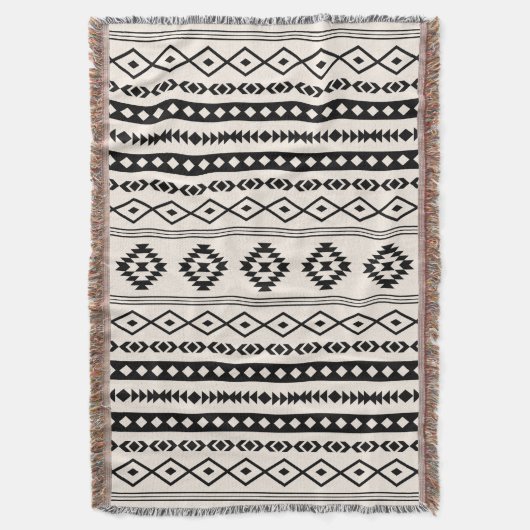 Aztec Black op Cream Mixed Motifs (V) Pattern Deken (Voorkant Verticaal)