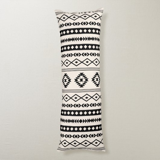 Aztec Black op Cream Mixed Motifs (V) Pattern Lichaamskussen (Achterkant (Verticaal))