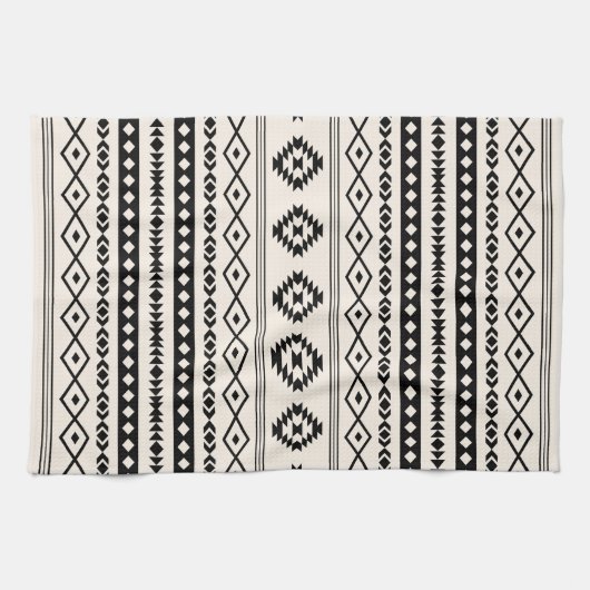 Aztec Black op Cream Mixed Motifs (V) Pattern Theedoek (Horizontaal)