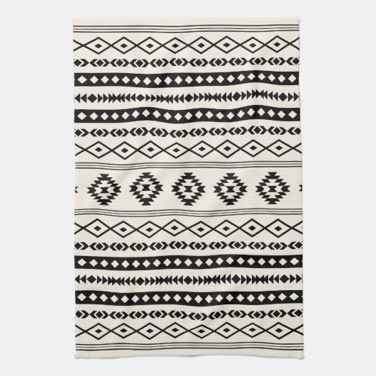 Aztec Black op Cream Mixed Motifs (V) Pattern Theedoek (Verticaal)