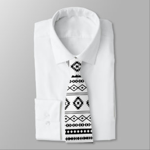 Aztec Black op White Mixed Motifs Herhaalt patroon Stropdas