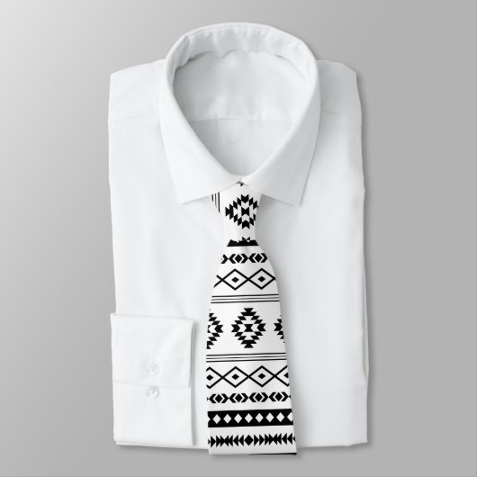 Aztec Black op White Mixed Motifs Herhaalt patroon Stropdas (Gebonden)