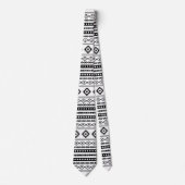 Aztec Black op White Mixed Motifs Herhaalt patroon Stropdas (Voorkant)