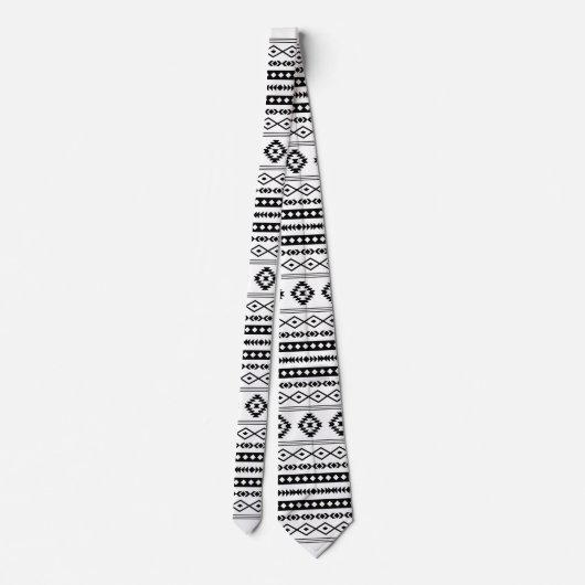 Aztec Black op White Mixed Motifs Herhaalt patroon Stropdas (Achterkant)