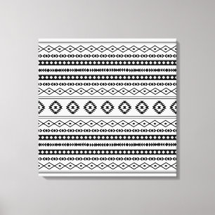 Aztec Black op White Mixed Motifs Pattern Canvas Afdruk