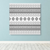 Aztec Black op White Mixed Motifs Pattern Canvas Afdruk (Insitu (Houten vloer))