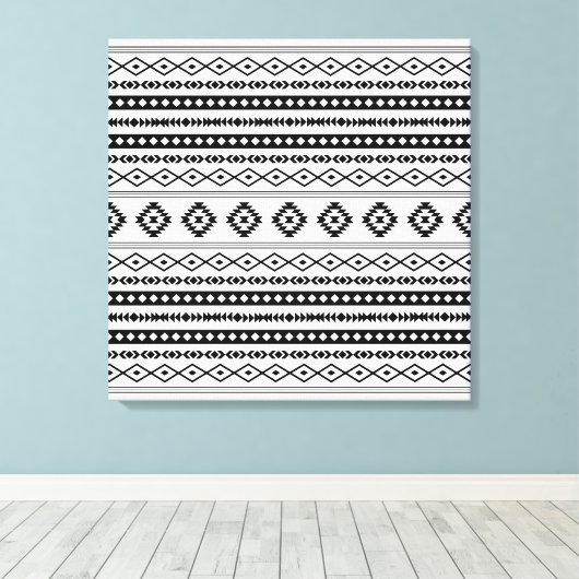 Aztec Black op White Mixed Motifs Pattern Canvas Afdruk (Insitu (Houten vloer))